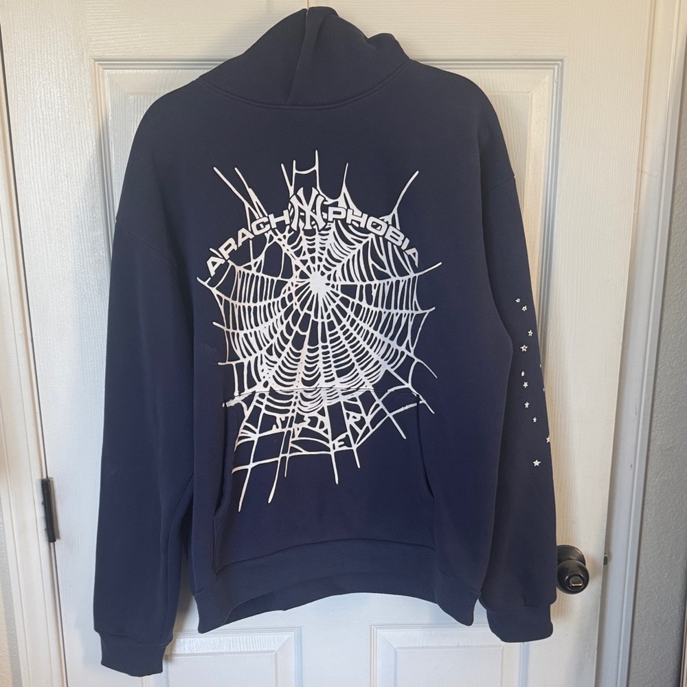 Navy Blue Spider Web Graphic Hoodie